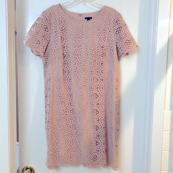 Ann Taylor blush pink lacy cut-out dress, size 12 - Picture 1 of 8